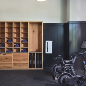 Fitness center with bikes and cubbies